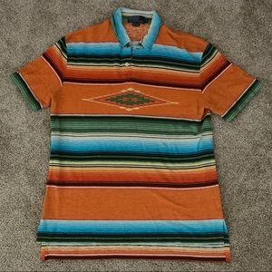 Polo Ralph Lauren Shirt Linen Orange Southwestern Aztec Tribal Print Polo Med